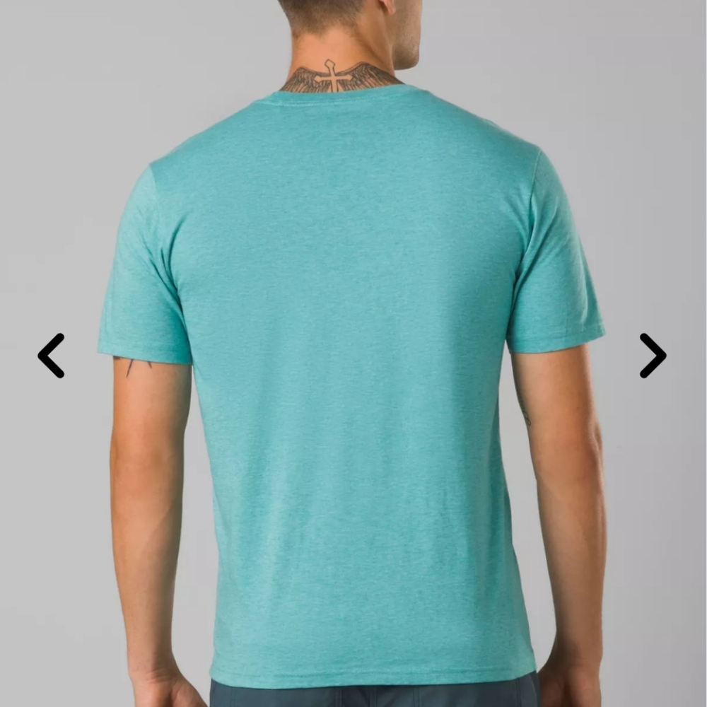 NWT PrAna Campfire Journeyman 2 Tee Organic Cotton Jersey T-Shirt Aqua Medium - Picture 2 of 9